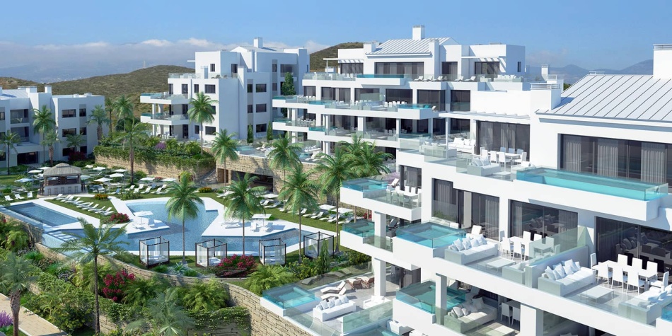 State of the art new build apartments in Mijas Costa. Aereal view