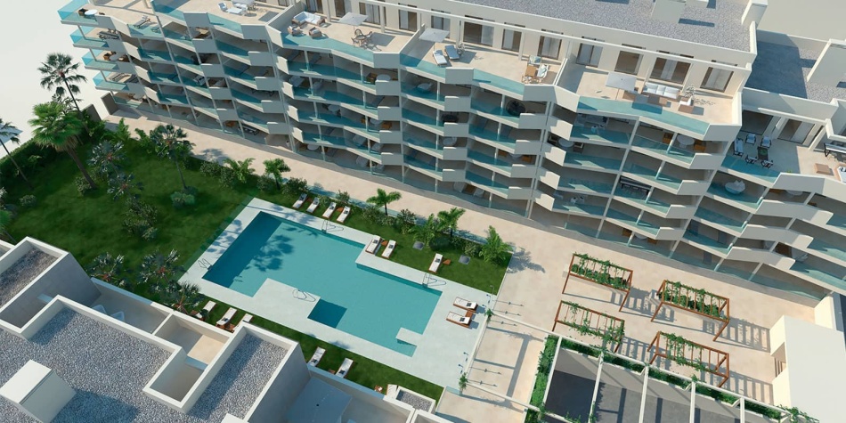 New urbanite built apartments in the heart of Fuengirola. Aereal view