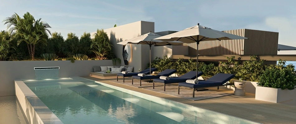 Otra vista de un solarium con piscina privada